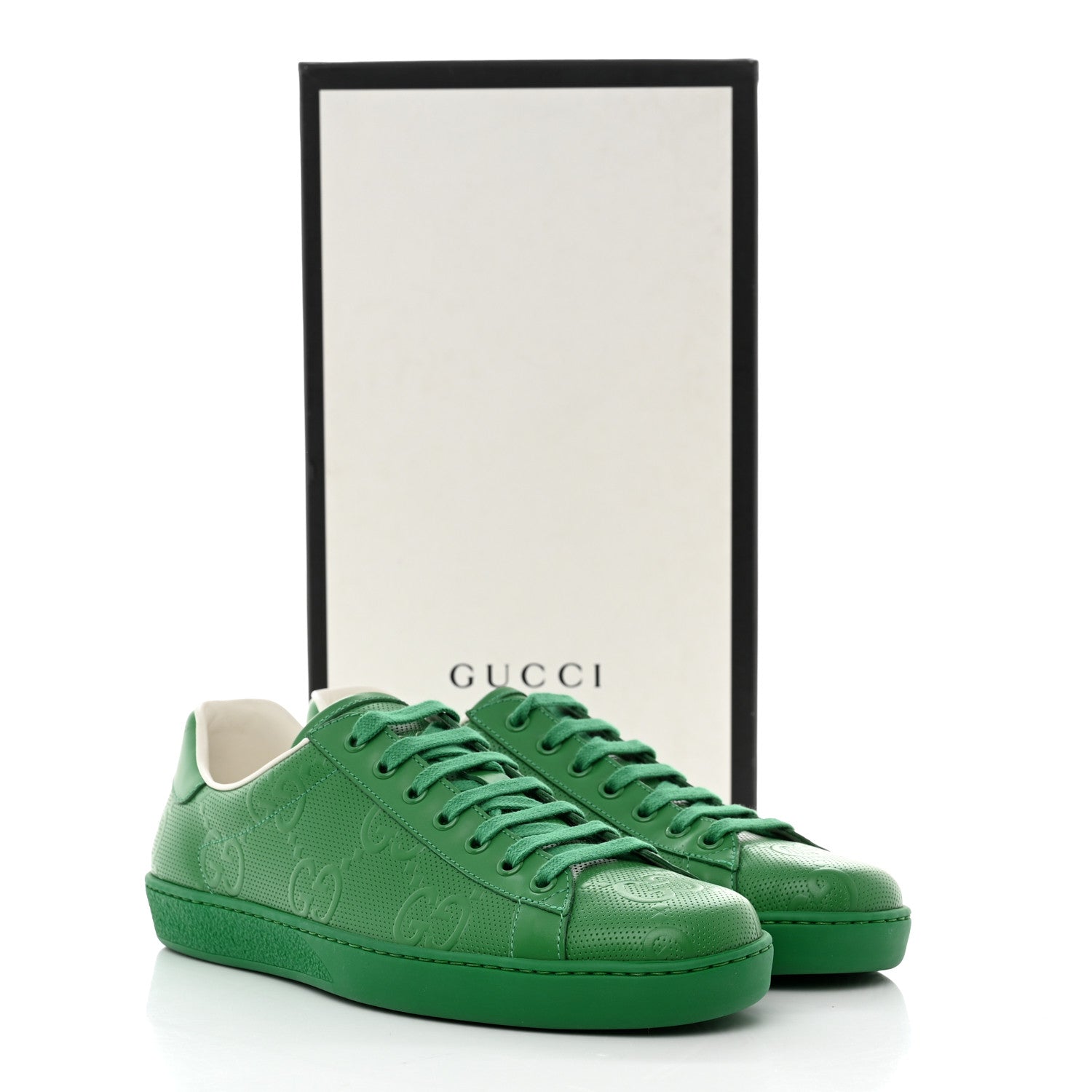 Gucci Calfskin GG Tennis Embossed Mens Ace Sneakers 8 New Shamarock 9 of 9