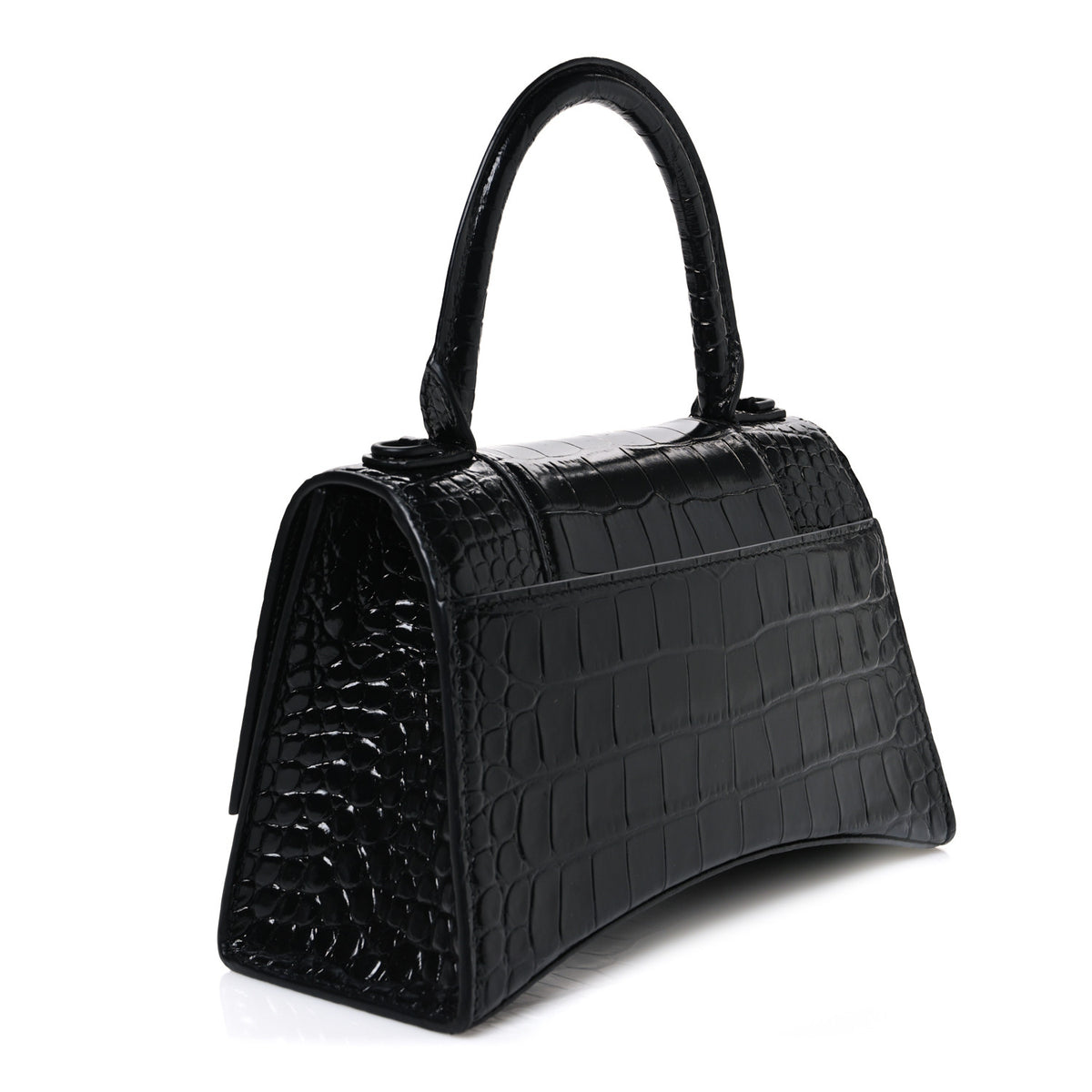 Balenciaga Shiny Calfskin Monochrome Crocodile Embossed Small Hourglass Top Handle Bag Black 3 of 11