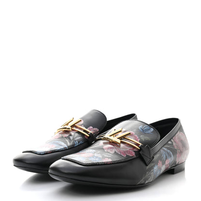 Louis Vuitton Calfskin Flowers Upper Case Flat Loafer 39 Black Multicolor 3 of 8