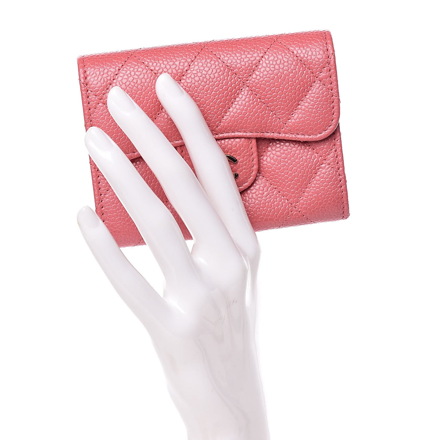 Caviar Quilted Flap Card Holder Wallet Pink