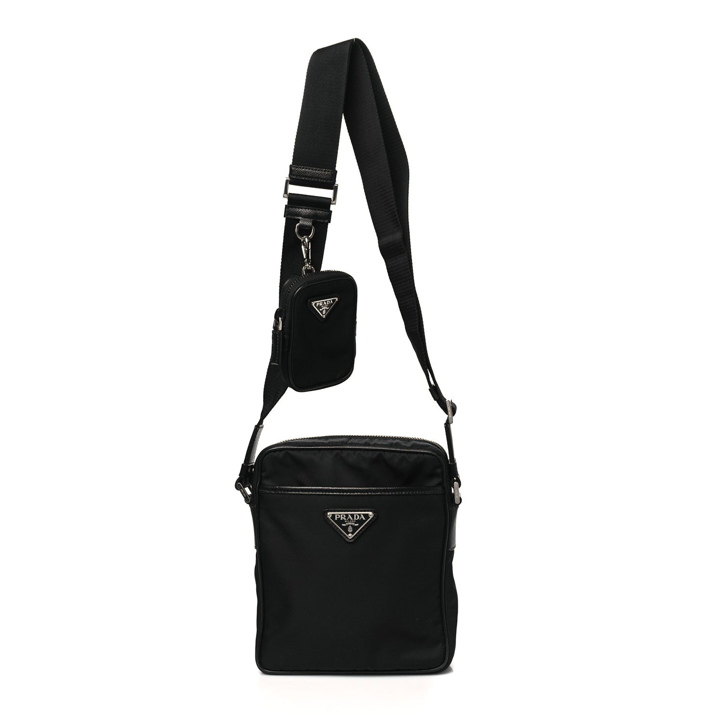 Tessuto Nylon Saffiano Pocket Messenger Shoulder Bag Black