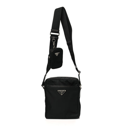 Prada Tessuto Nylon Saffiano Pocket Messenger Shoulder Bag Black 1 of 10
