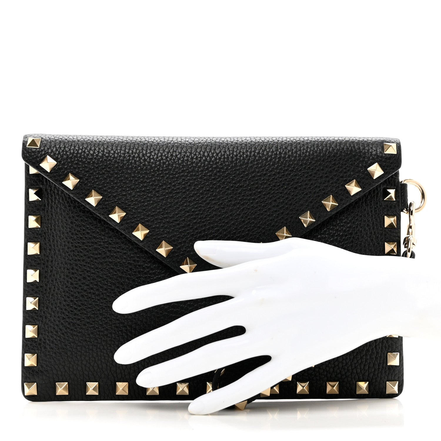 Valentino Garavani Pebbled Calfskin Medium Rockstud Envelope Flat Wristlet Pouch Black 2 of 8