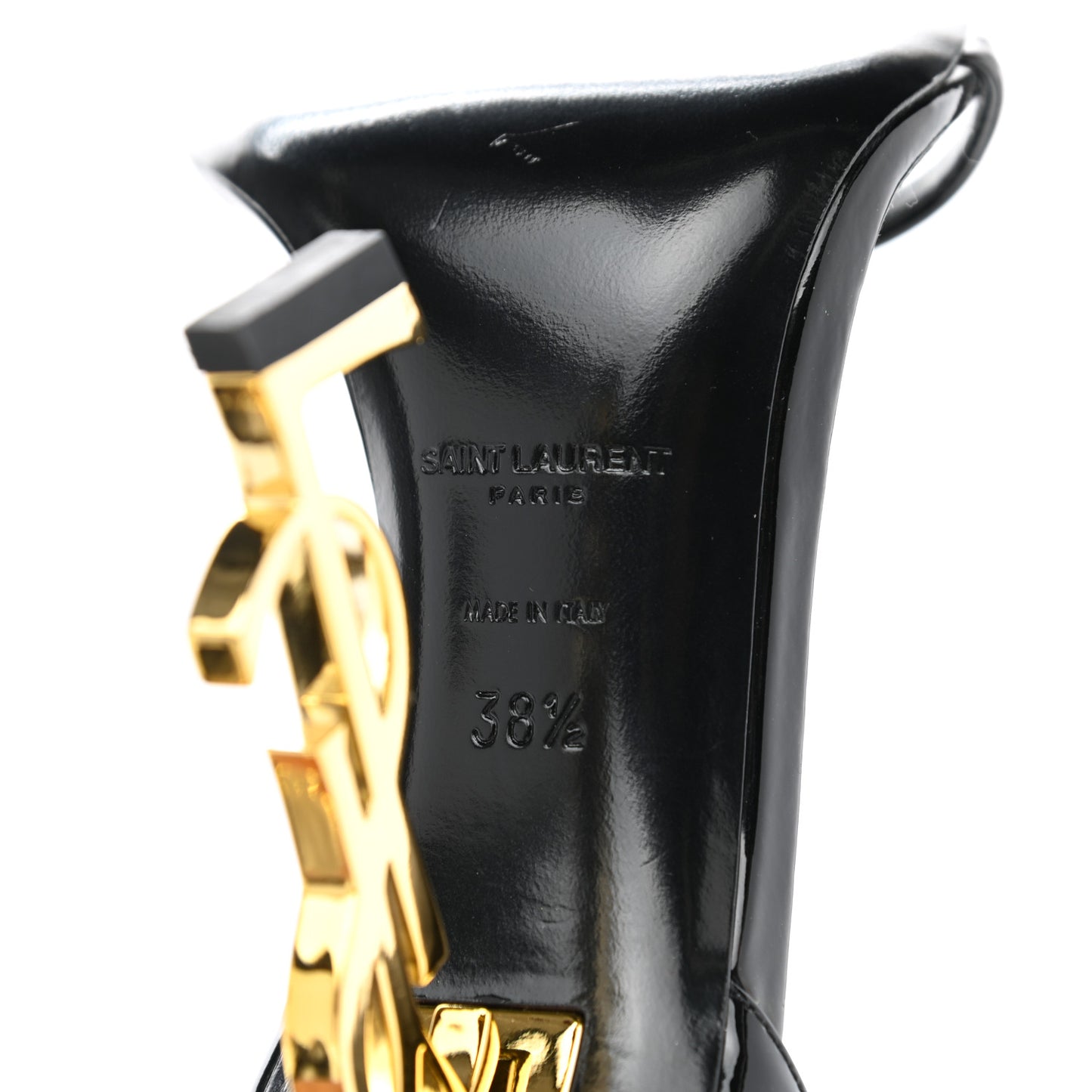 Patent Calfskin Opyum 110 Sandals 38.5 Black Gold