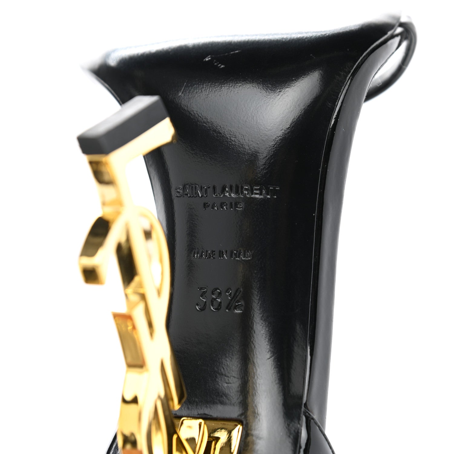 Saint Laurent Patent Calfskin Opyum 110 Sandals 38.5 Black Gold 6 of 9