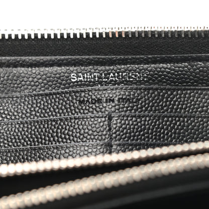 Saint Laurent Grain De Poudre Matelasse Chevron Monogram Zip Around Wallet Black 7 of 9