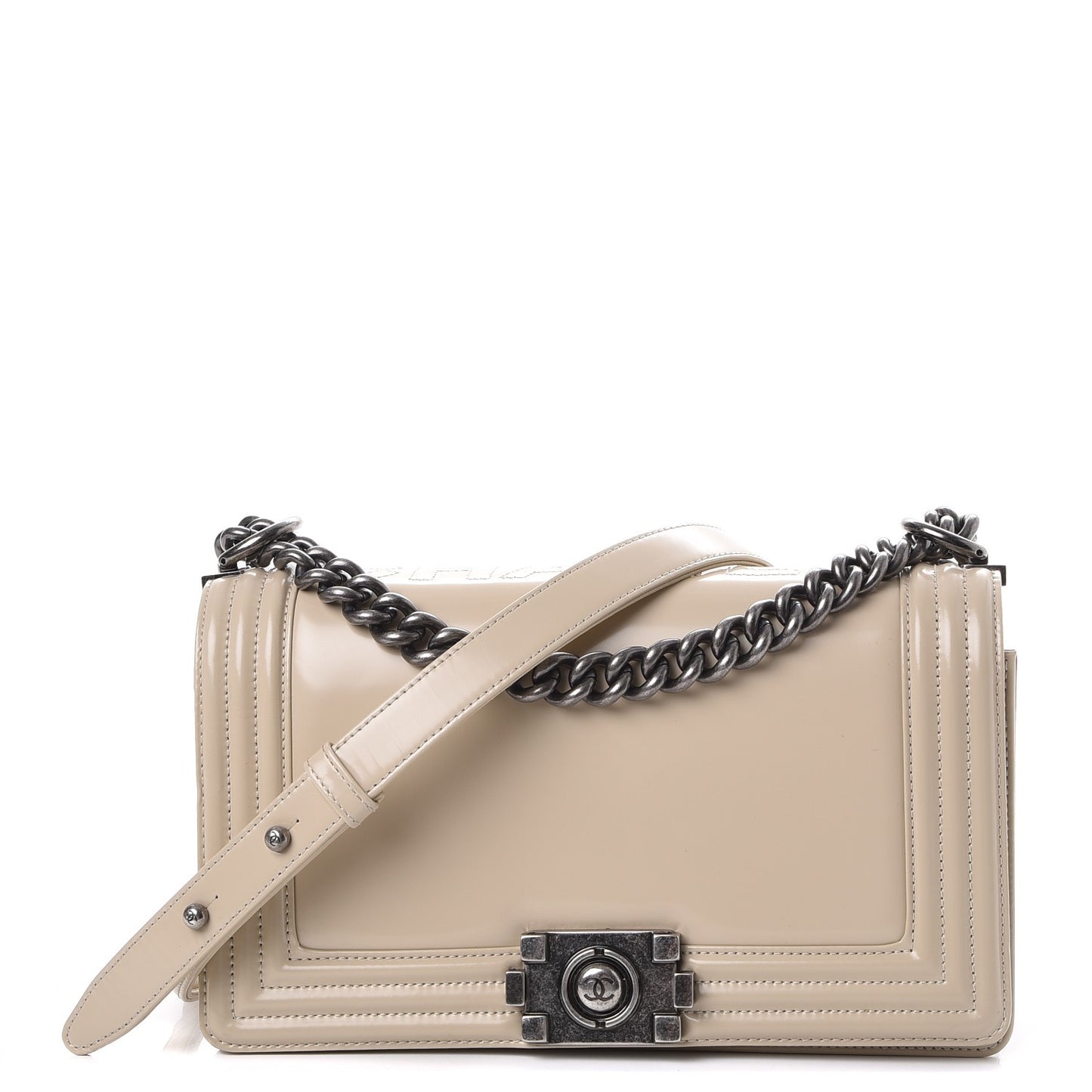 Glazed Calfskin Medium Boy Flap Light Beige