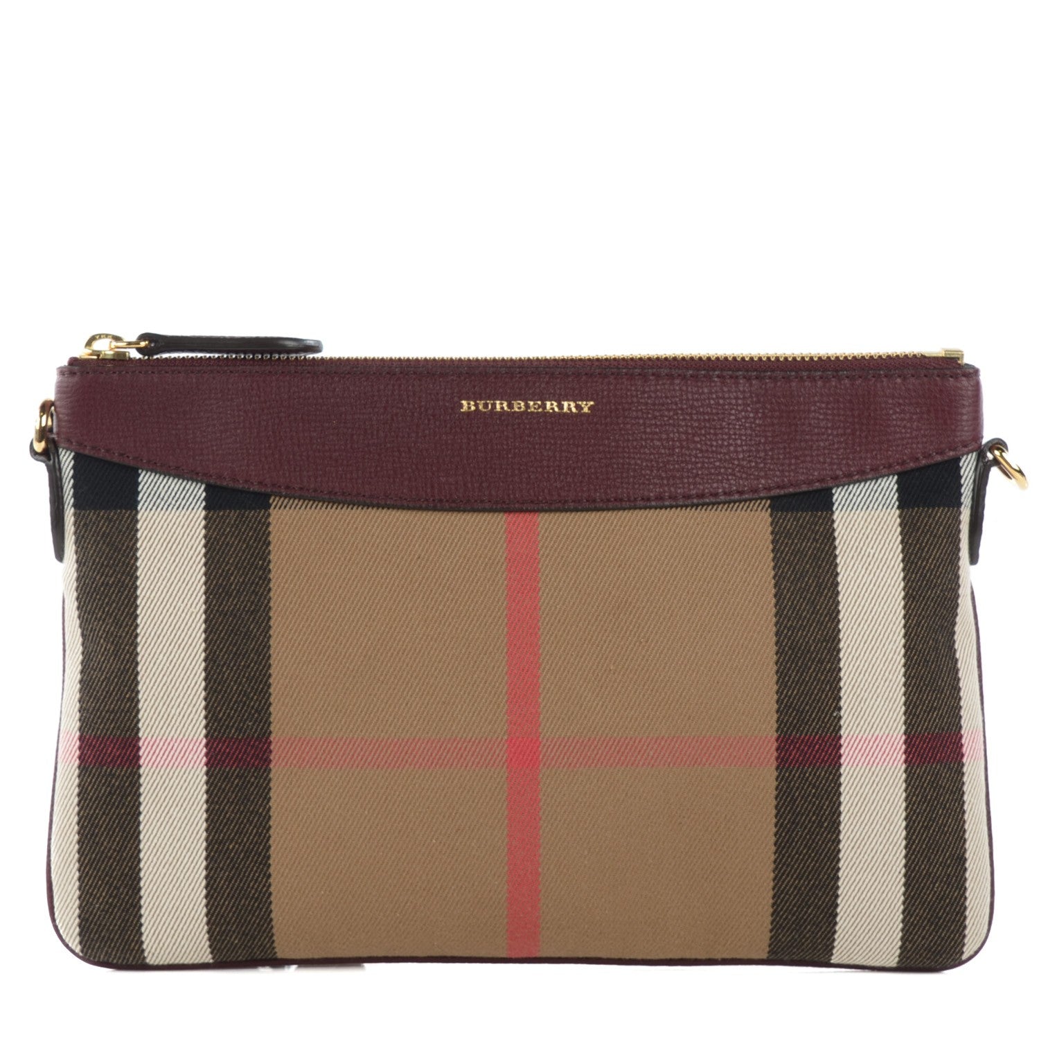 Burberry House Check Derby Peyton Crossbody Clutch Bag Mahogany Red 1 of 7