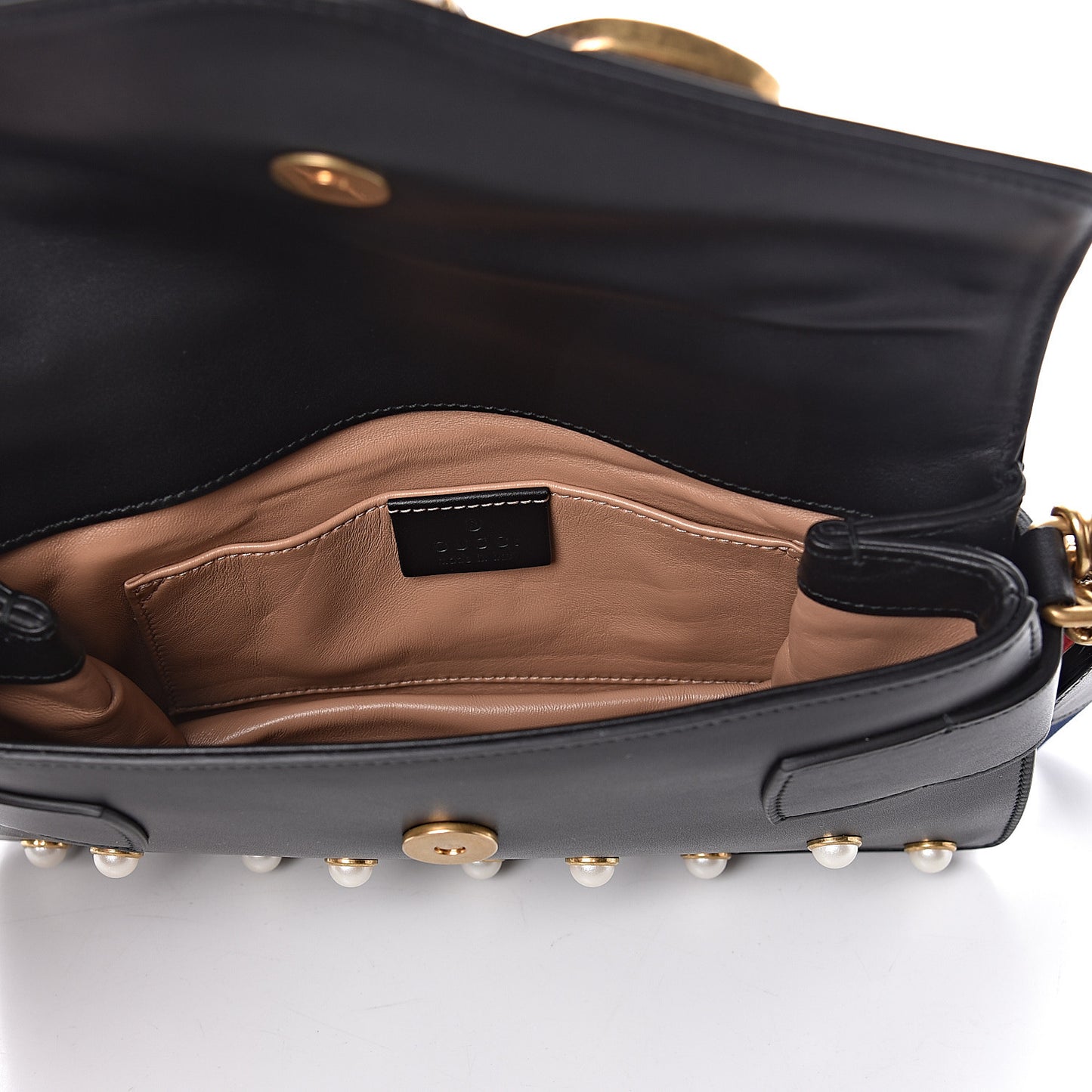 Nappa Pearl Studded Mini Queen Margaret Broadway Shoulder Bag Black