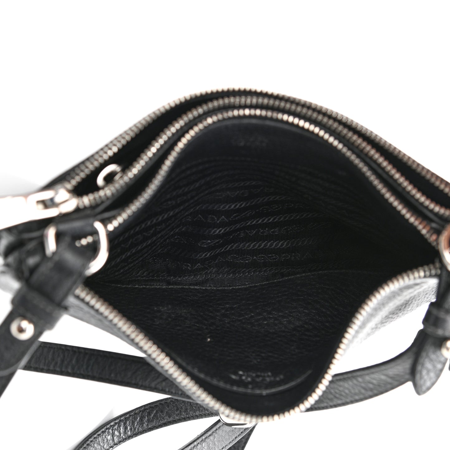 Vitello Daino Double Zip Crossbody Bag Black