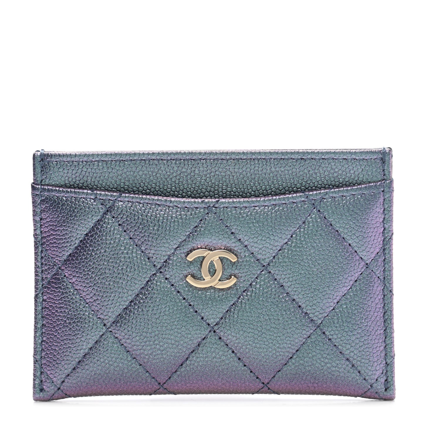 Iridescent Caviar Quilted Card Holder Dark Blue