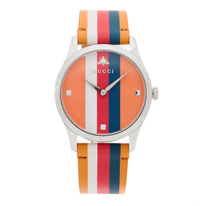 Gucci Stainless Steel Calfskin 38mm G-Timeless Stripe Web Quartz Watch Brown 1 of 4