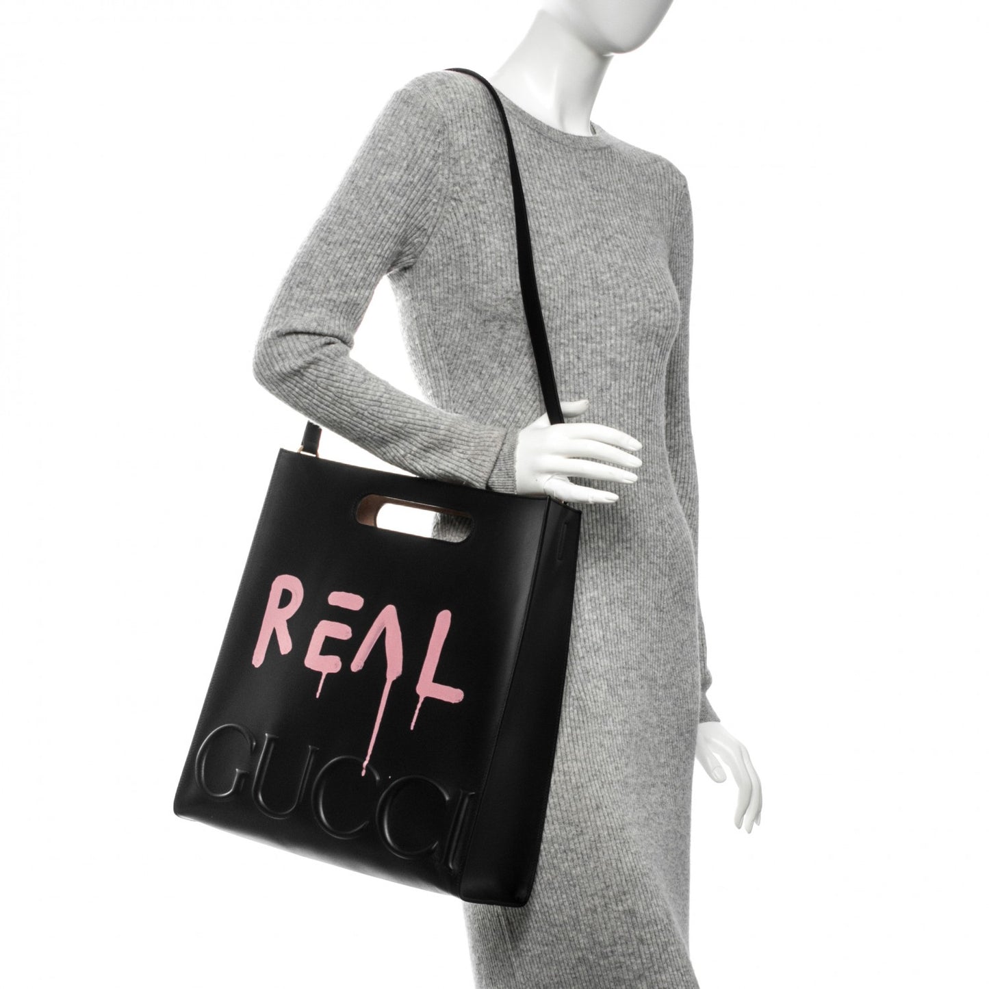 Calfskin GucciGhost Real Medium XL Tote Black Pink