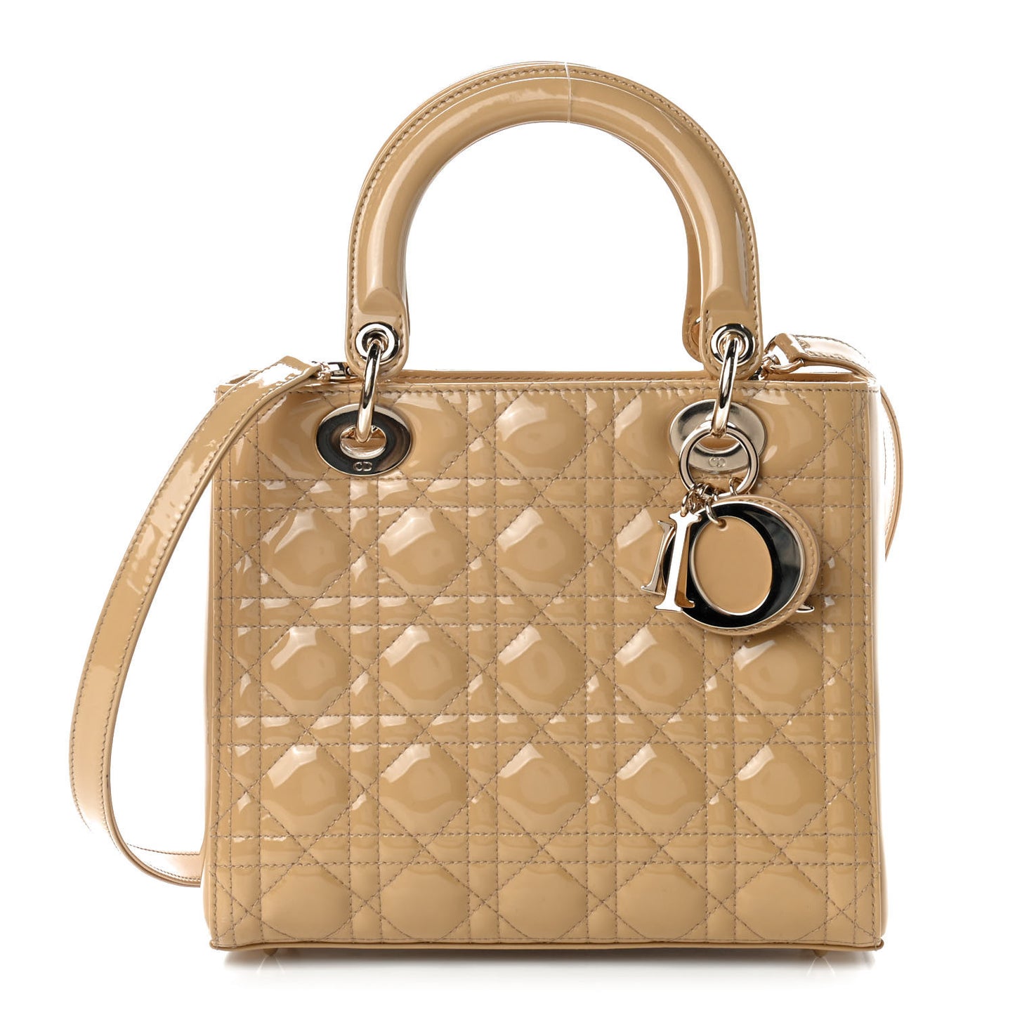 Patent Cannage Medium Lady Dior Dark Beige