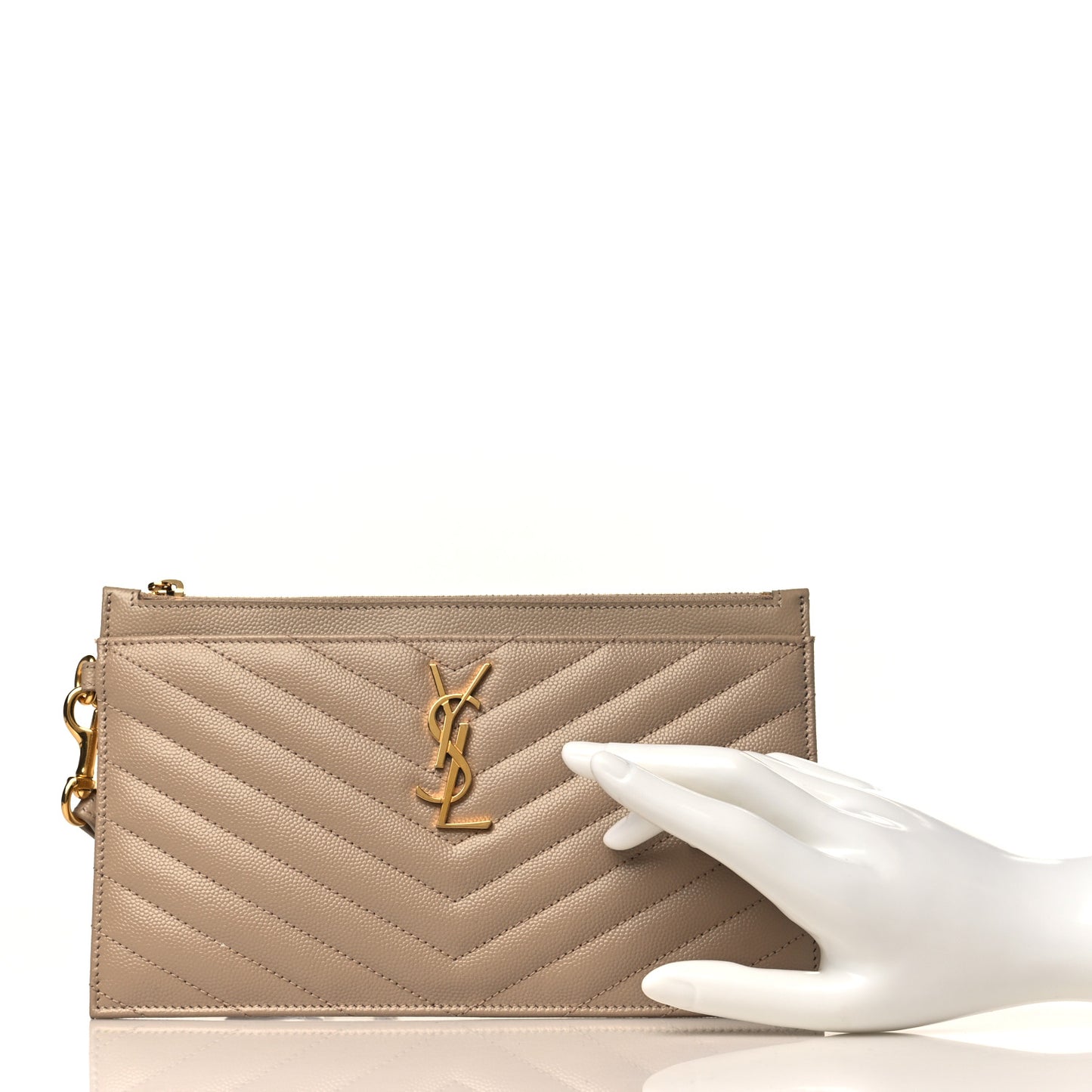 Grain De Poudre Chevron Monogram Large Bill Pouch Dark Beige