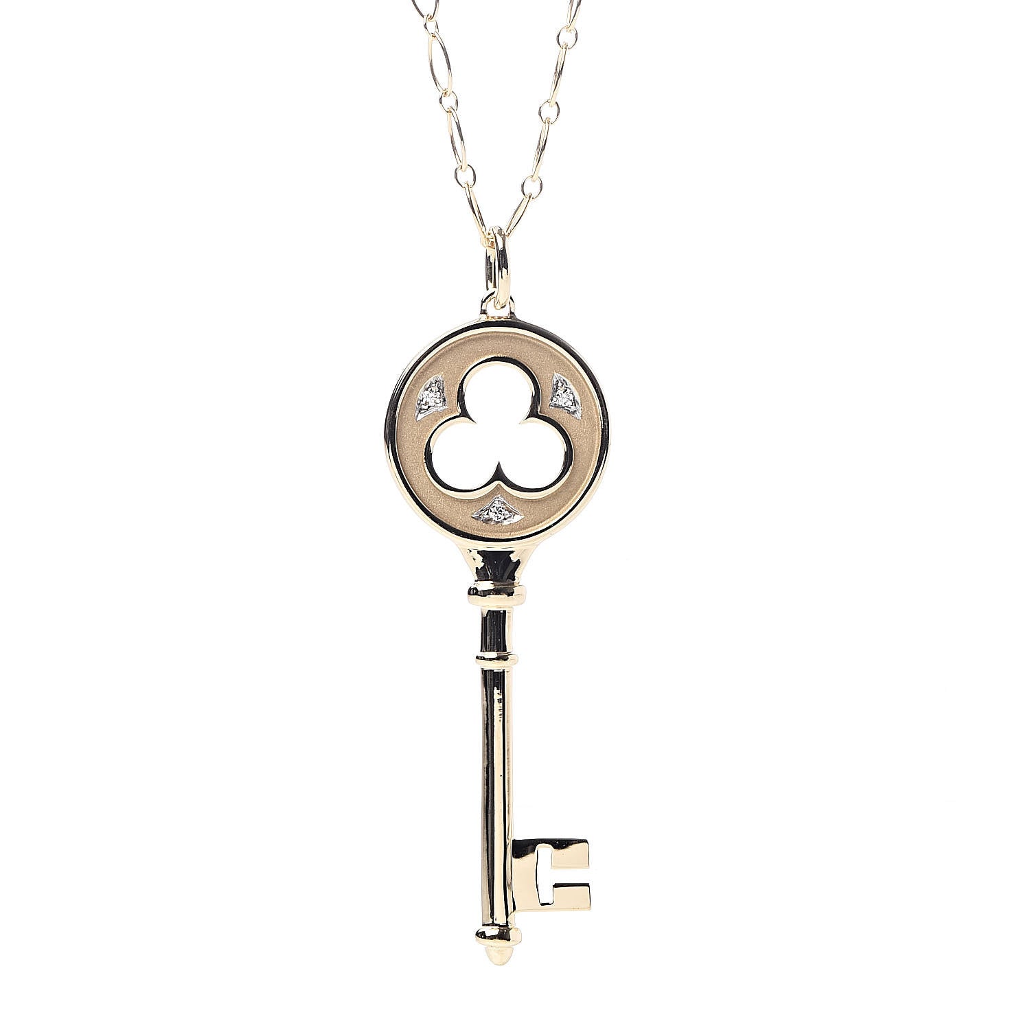 Tiffany 18K Yellow Gold Diamond Clover Key Pendant Necklace 4 of 6