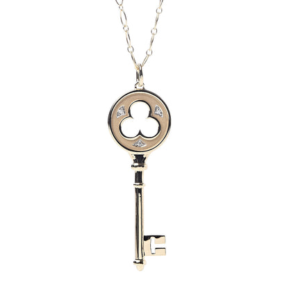 Tiffany 18K Yellow Gold Diamond Clover Key Pendant Necklace 4 of 6