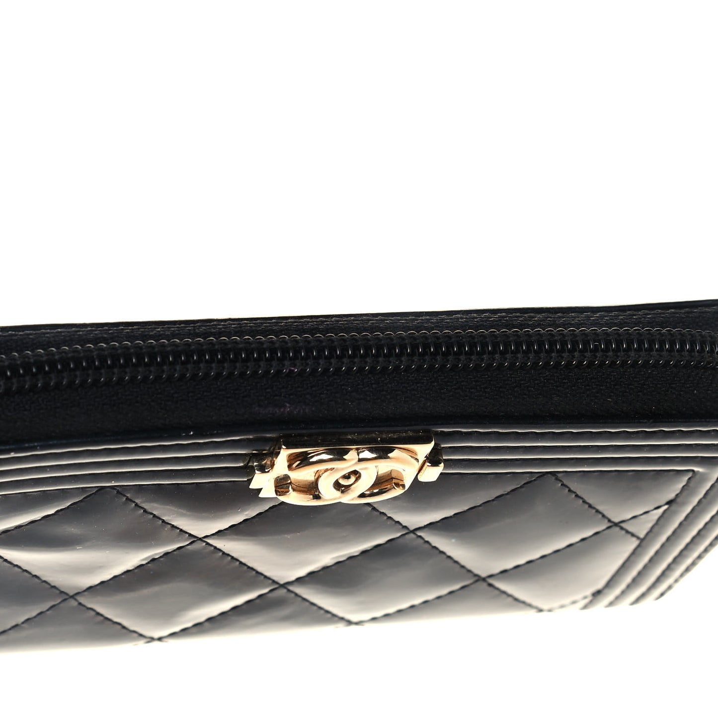 Patent Quilted Small Boy Zip Around Wallet Black