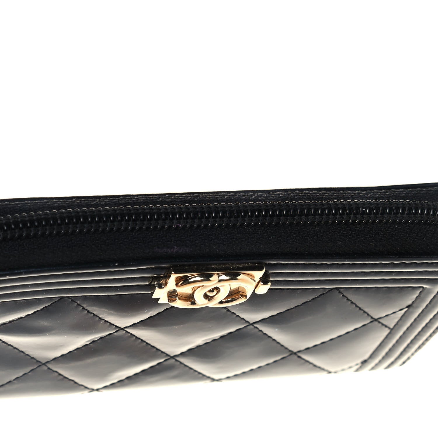 Chanel Patent Quilted Small Boy Zip Around Wallet Black 12 of 12