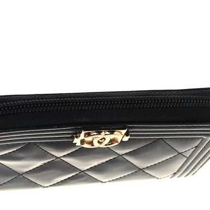 Chanel Patent Quilted Small Boy Zip Around Wallet Black 12 of 12