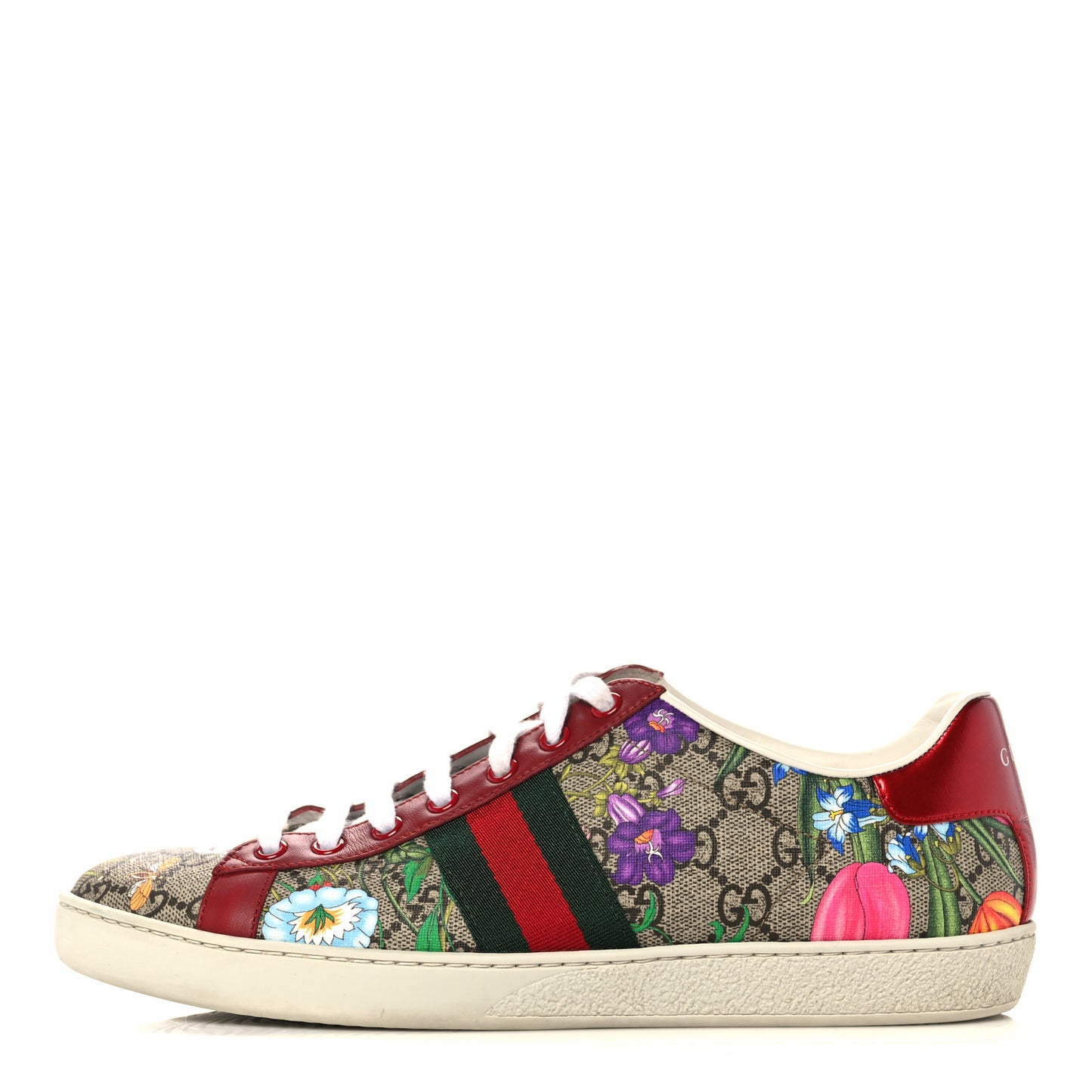 GG Supreme Monogram Flora Web Womens Ace Sneakers 39.5 Beige Multicolor Rosso