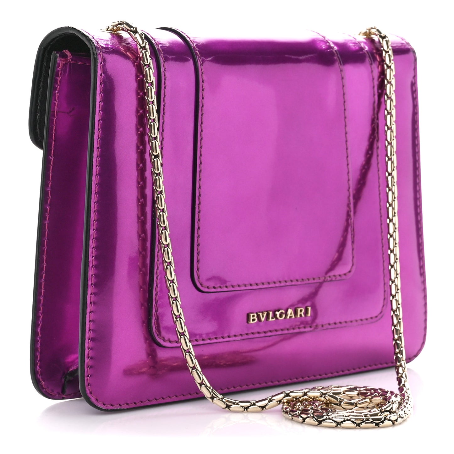 Metallic Calfskin Small Serpenti Forever Snake Strap Crossbody Bag Magenta