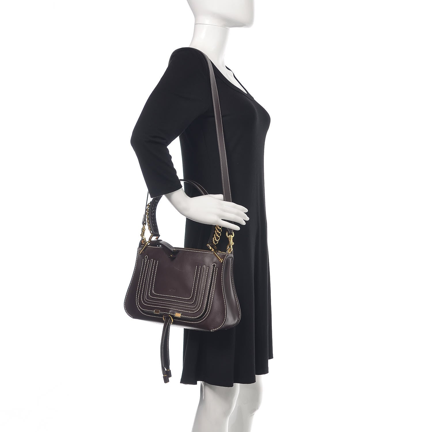 Chloe Calfskin Marcie Saddle Shoulder Bag Black Raisin 2 of 12