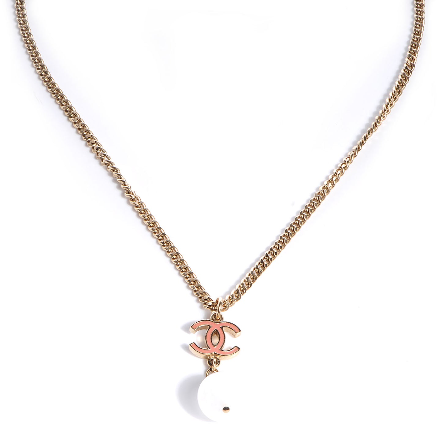 CC Enamel Pearl Drop Necklace Pink