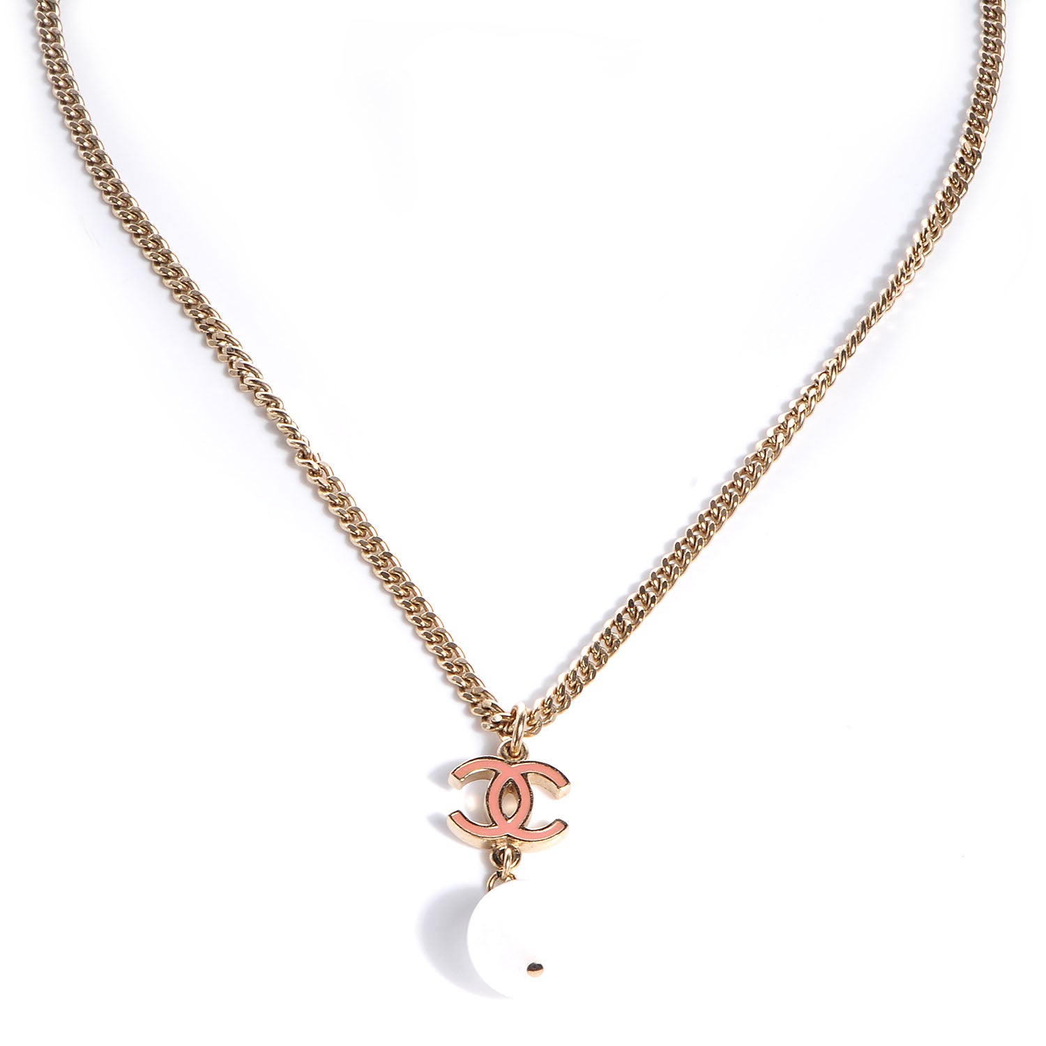 Chanel CC Enamel Pearl Drop Necklace Pink 1 of 5