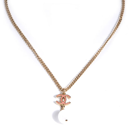 Chanel CC Enamel Pearl Drop Necklace Pink 1 of 5