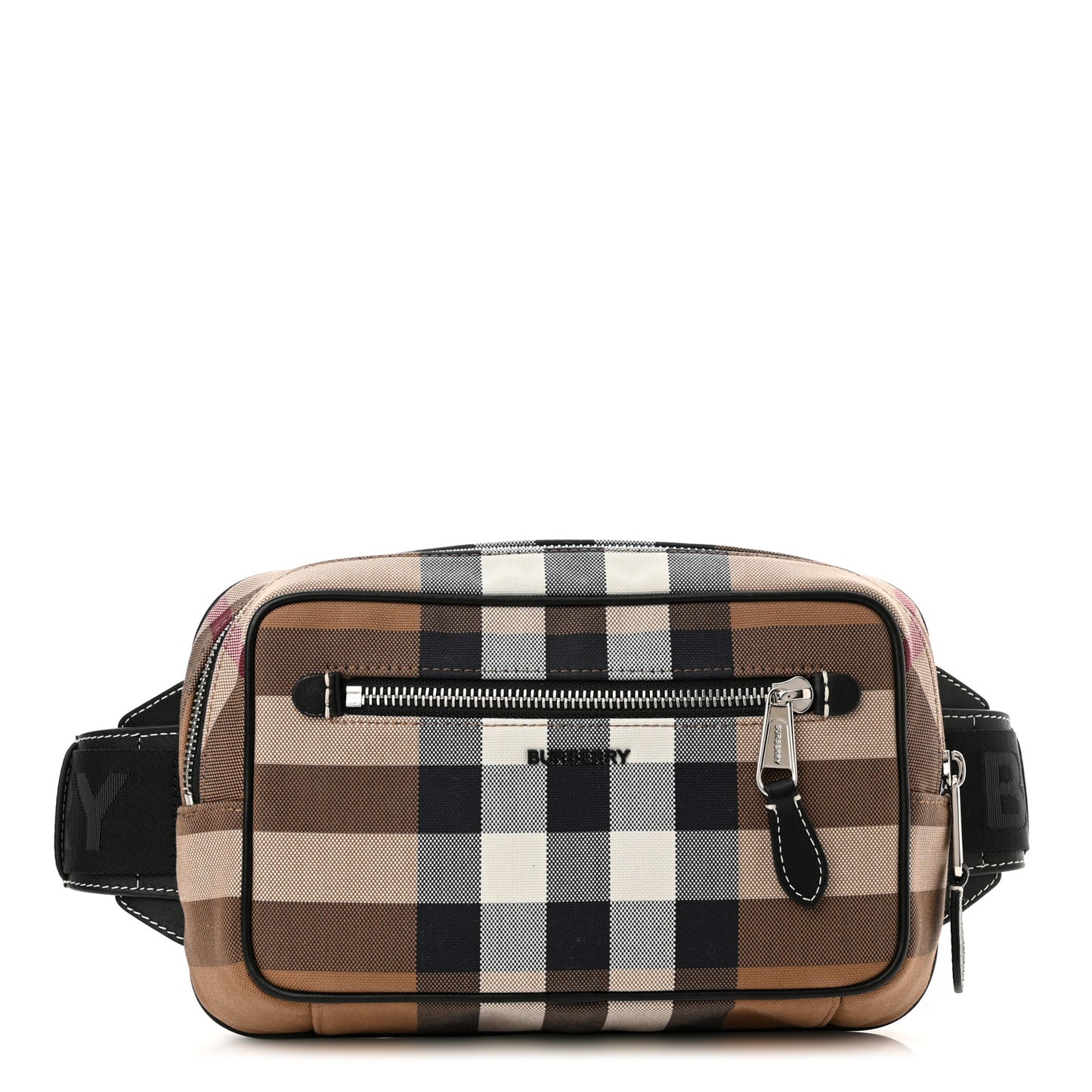 Cotton Calfskin Check Print Belt Bag Light Brown