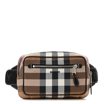 Burberry Cotton Calfskin Check Print Belt Bag Light Brown 1 of 10