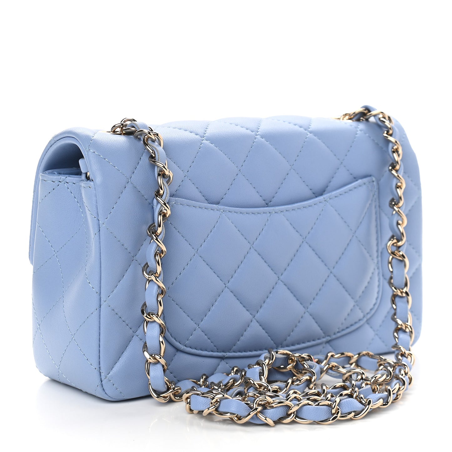 Lambskin Quilted Mini Rectangular Flap Light Blue