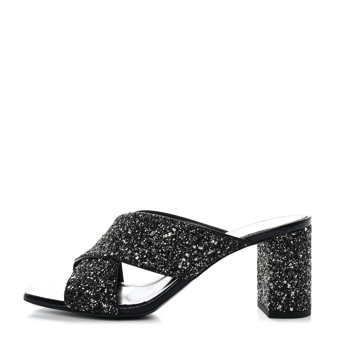 SAINT LAURENT Glitter LouLou 70 Mule Sandals 39 Black