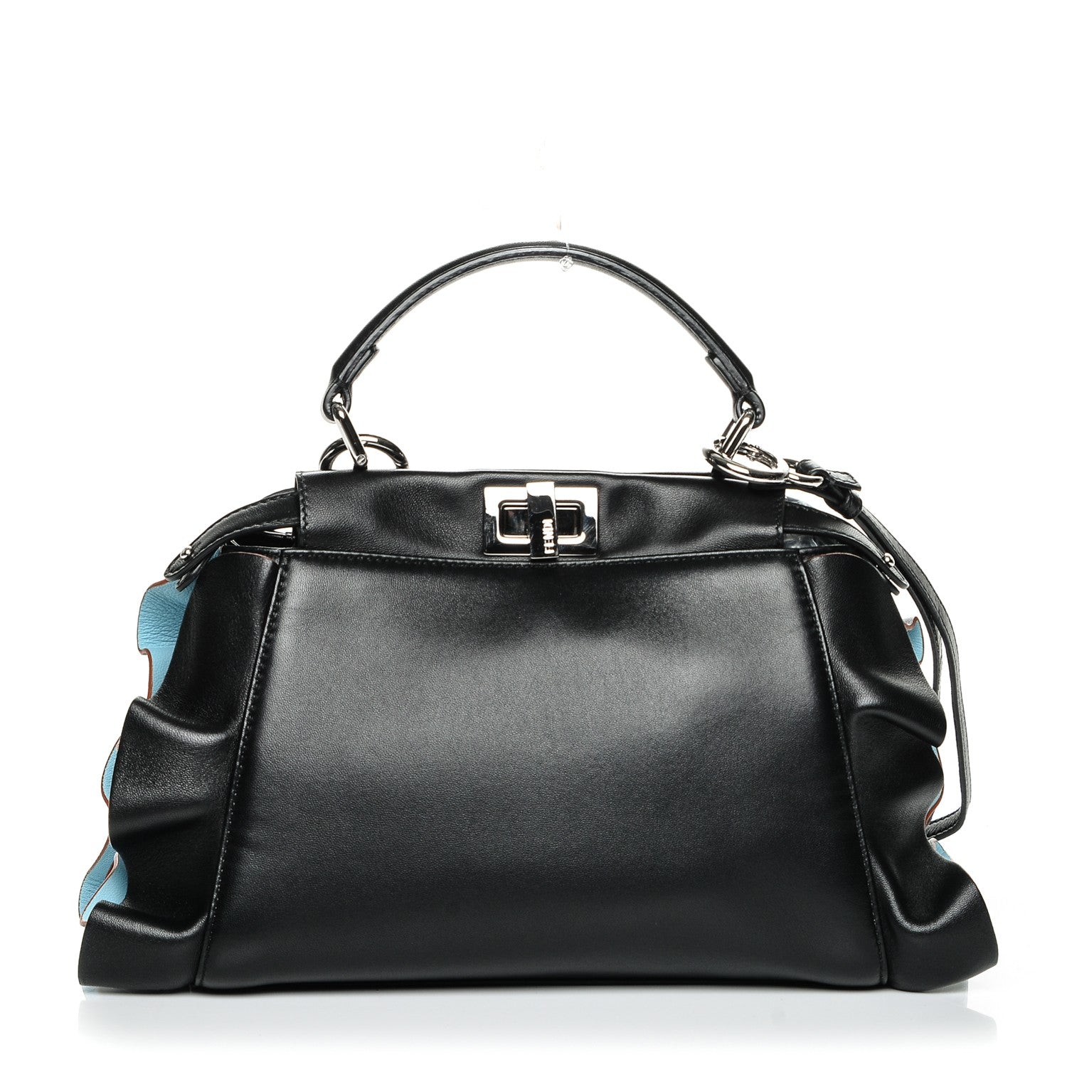 Fendi Nappa Waves Bi-Color Mini Peekaboo Iconic Satchel Black Turchese 1 of 6