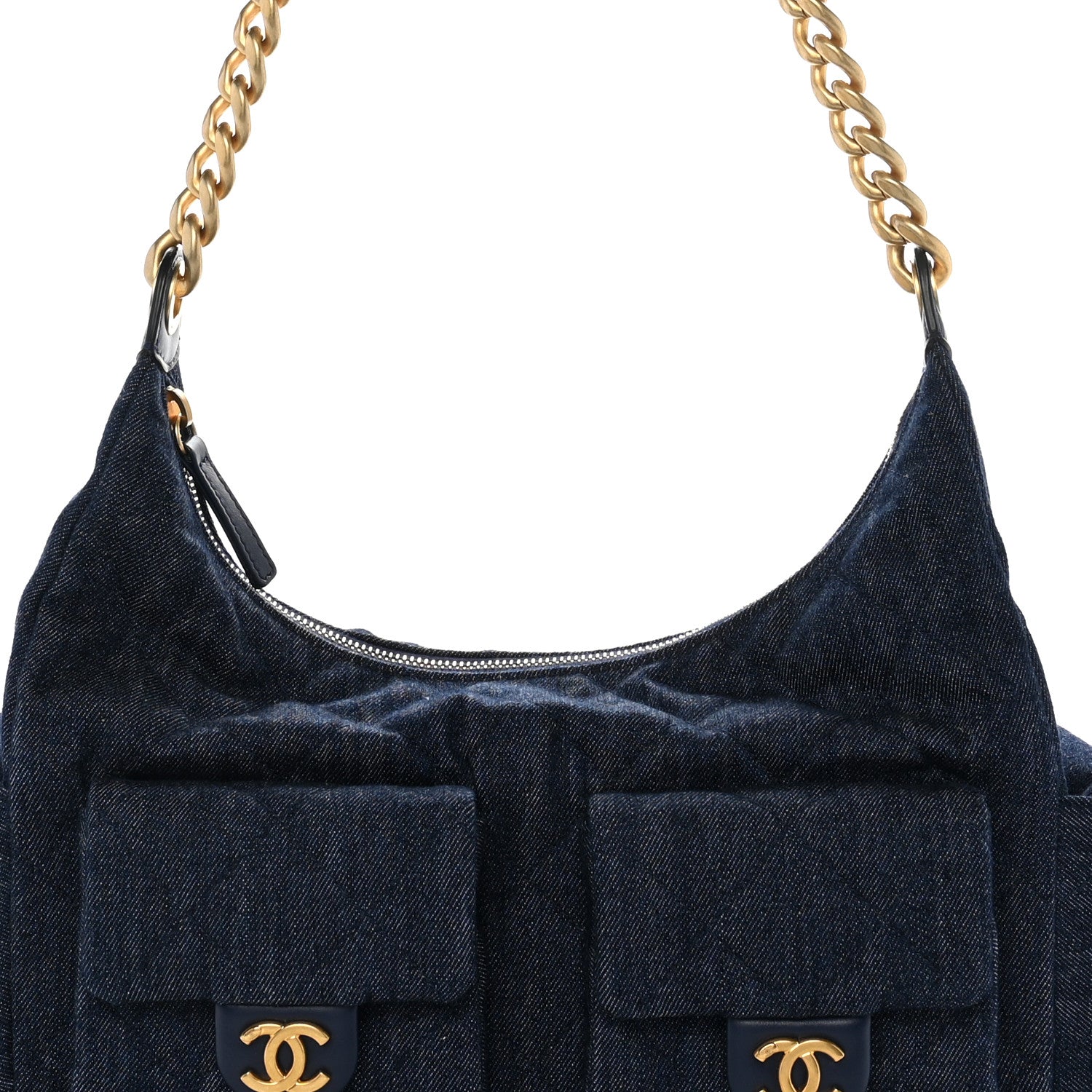 Chanel Washed Denim Quilted Maxi Trendy Pockets Hobo Dark Blue 8 of 10