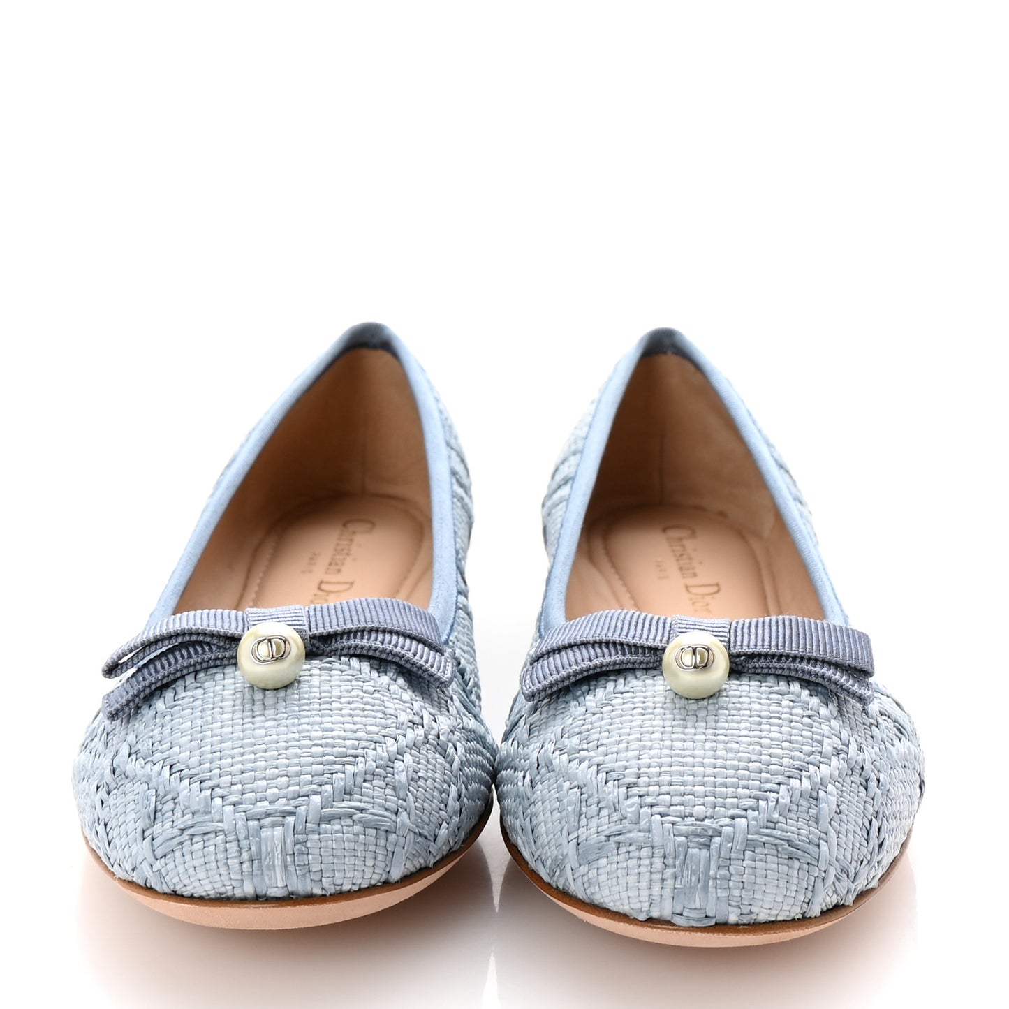 Raffia Cannage Ballet Flat 38 Bleu Pastel