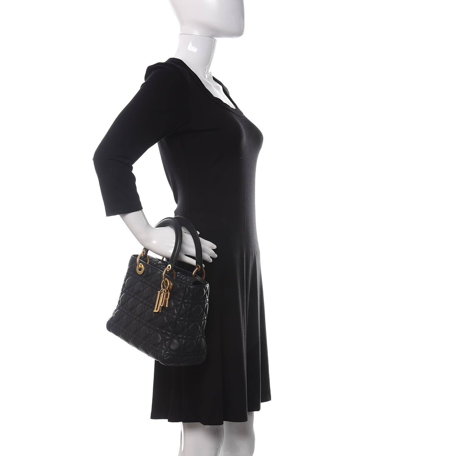 Christian Dior Lambskin Cannage Medium Lady Dior Black 2 of 13