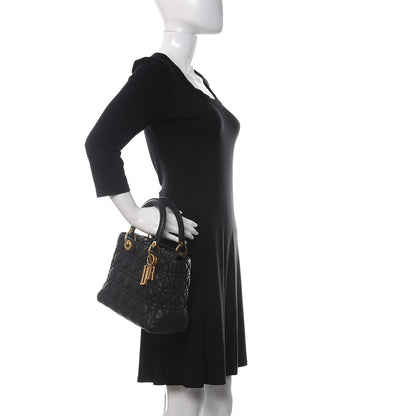 Christian Dior Lambskin Cannage Medium Lady Dior Black 2 of 13
