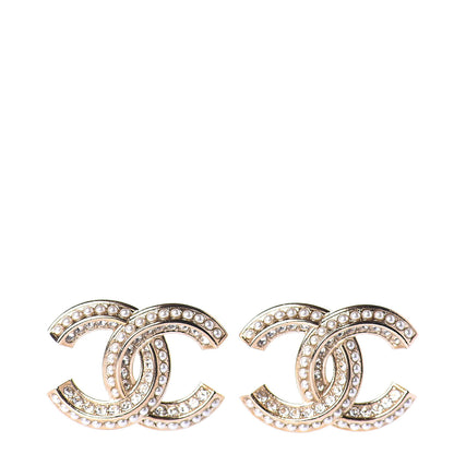 Chanel Crystal Pearl Chain Mania CC Earrings Gold 1 of 5