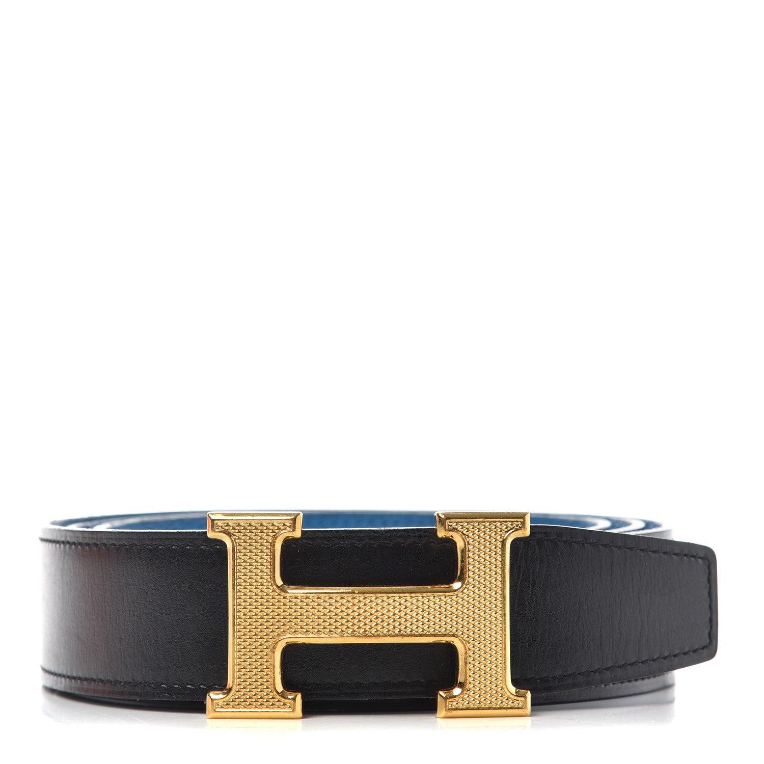 Hermes Box Togo 32mm Guilloche H Belt 100 Black Bleu Zanzibar 1 of 5
