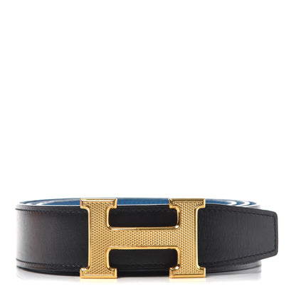 Hermes Box Togo 32mm Guilloche H Belt 100 Black Bleu Zanzibar 1 of 5