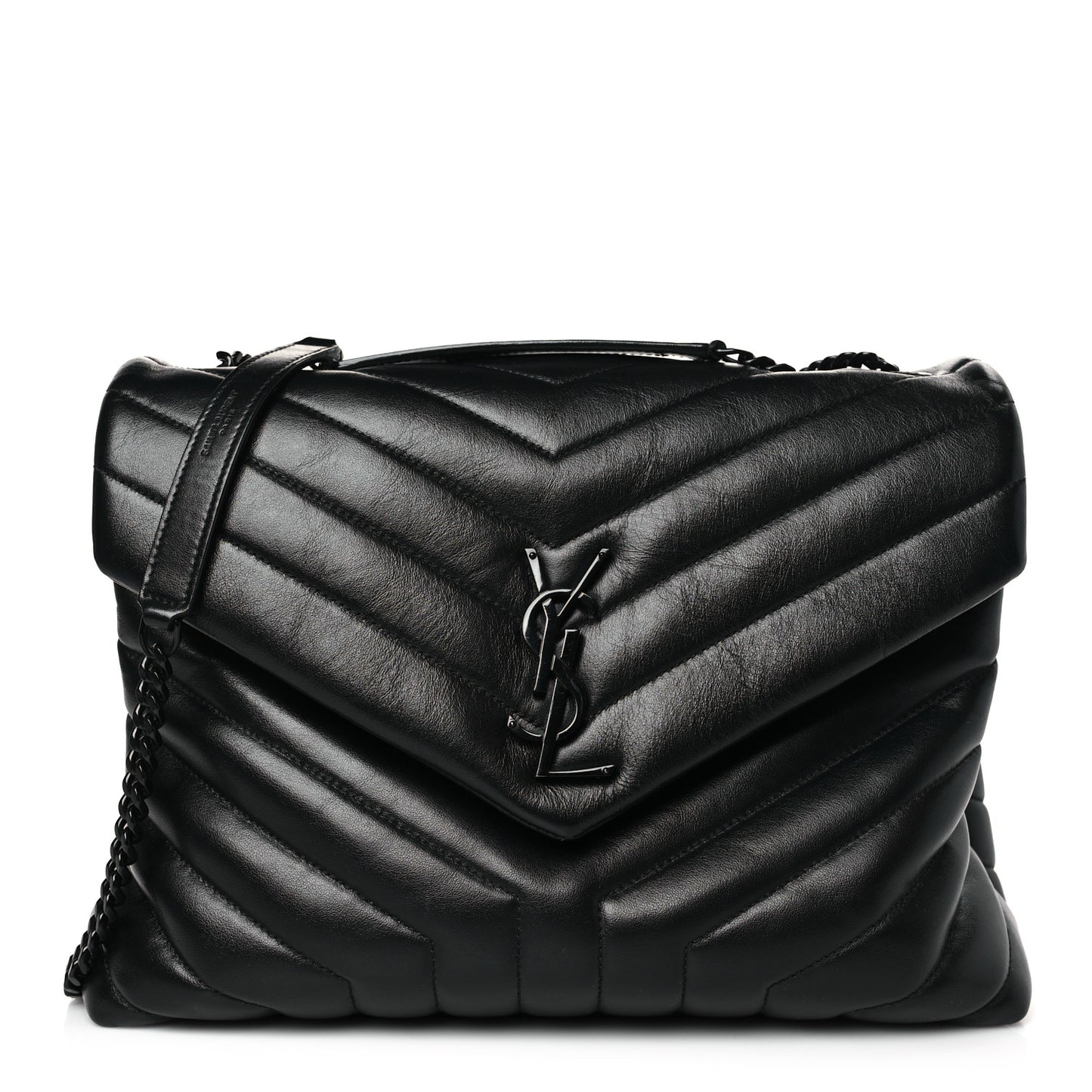 Calfskin Y Quilted Monogram Monochrome Medium Loulou Chain Satchel Black