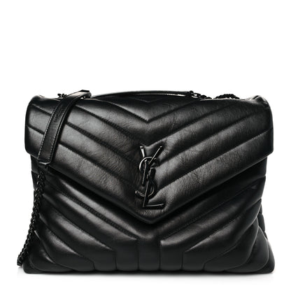 Saint Laurent Calfskin Y Quilted Monogram Monochrome Medium Loulou Chain Satchel Black 1 of 9