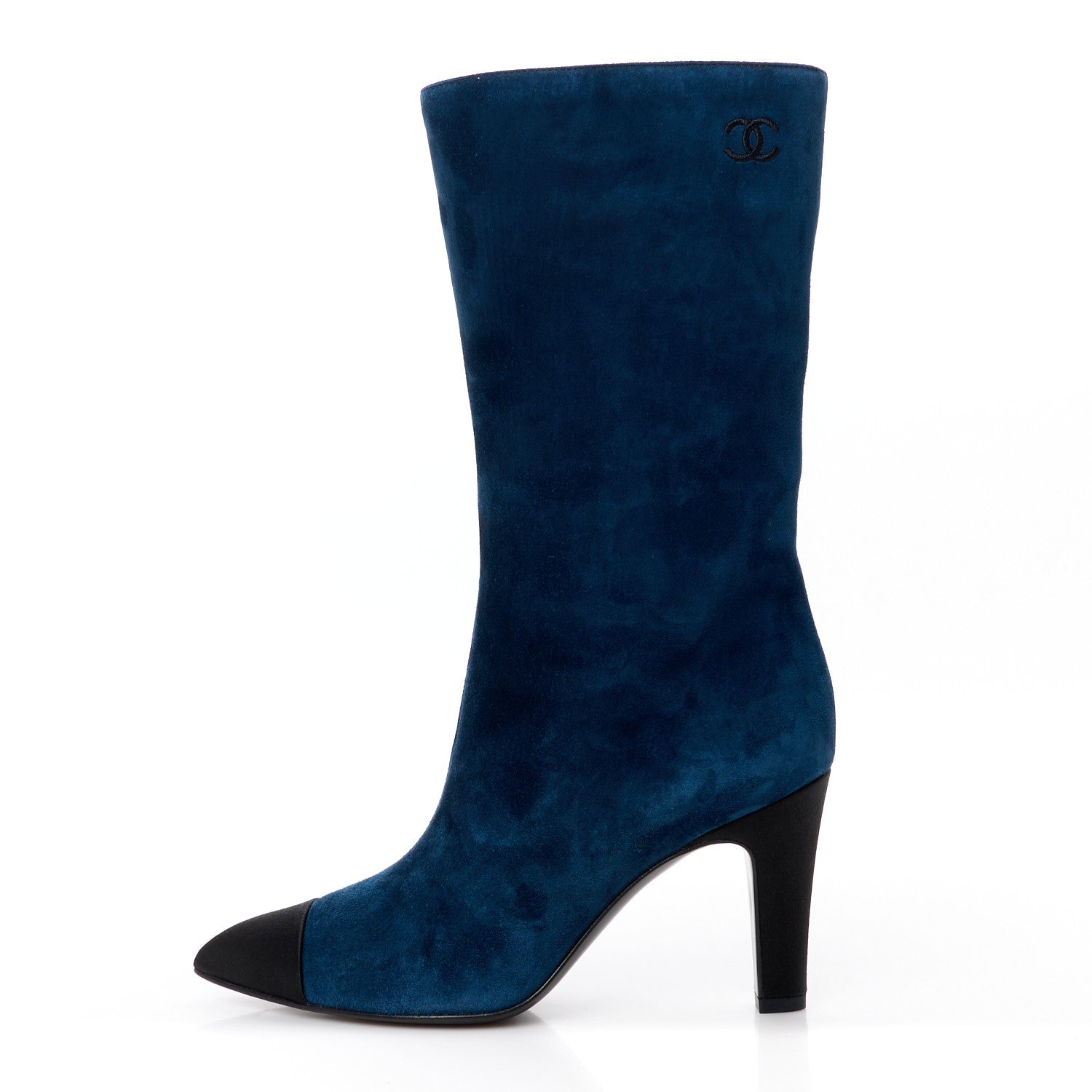Chanel Suede Calfskin Satin Gabrielle Cap Toe Short Boots 35.5 Royal Blue Black 1 of 10