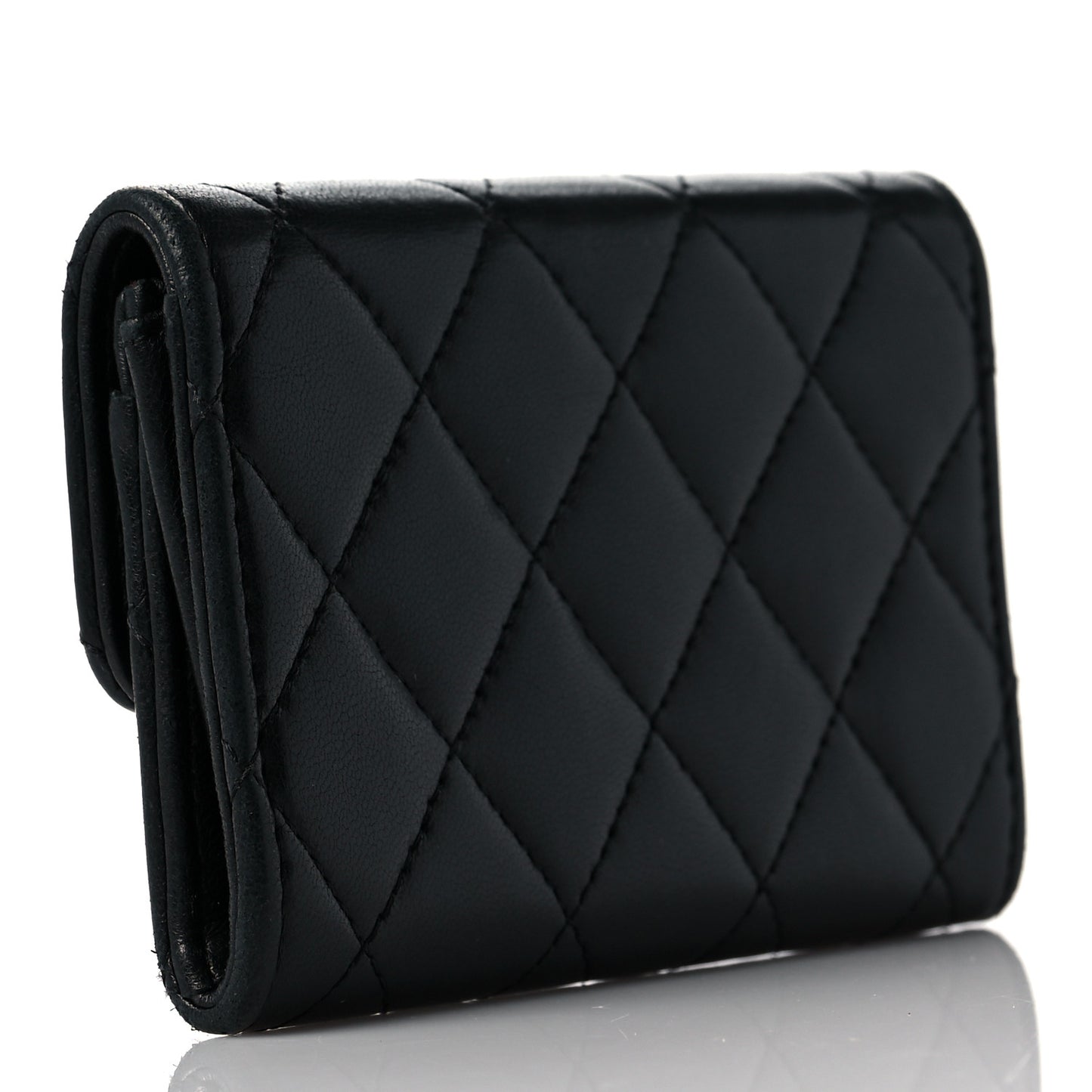 Lambskin Quilted Flap Card Holder Wallet Black