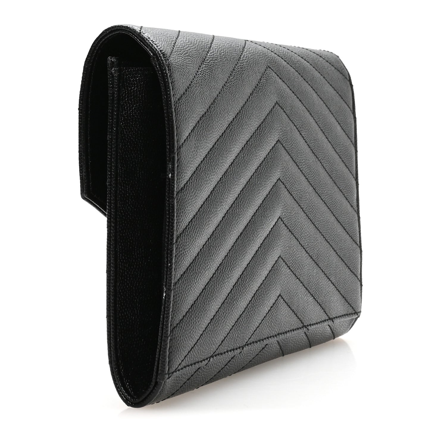 Grain De Poudre Matelasse Chevron Monogram Monochrome Envelope Clutch Black