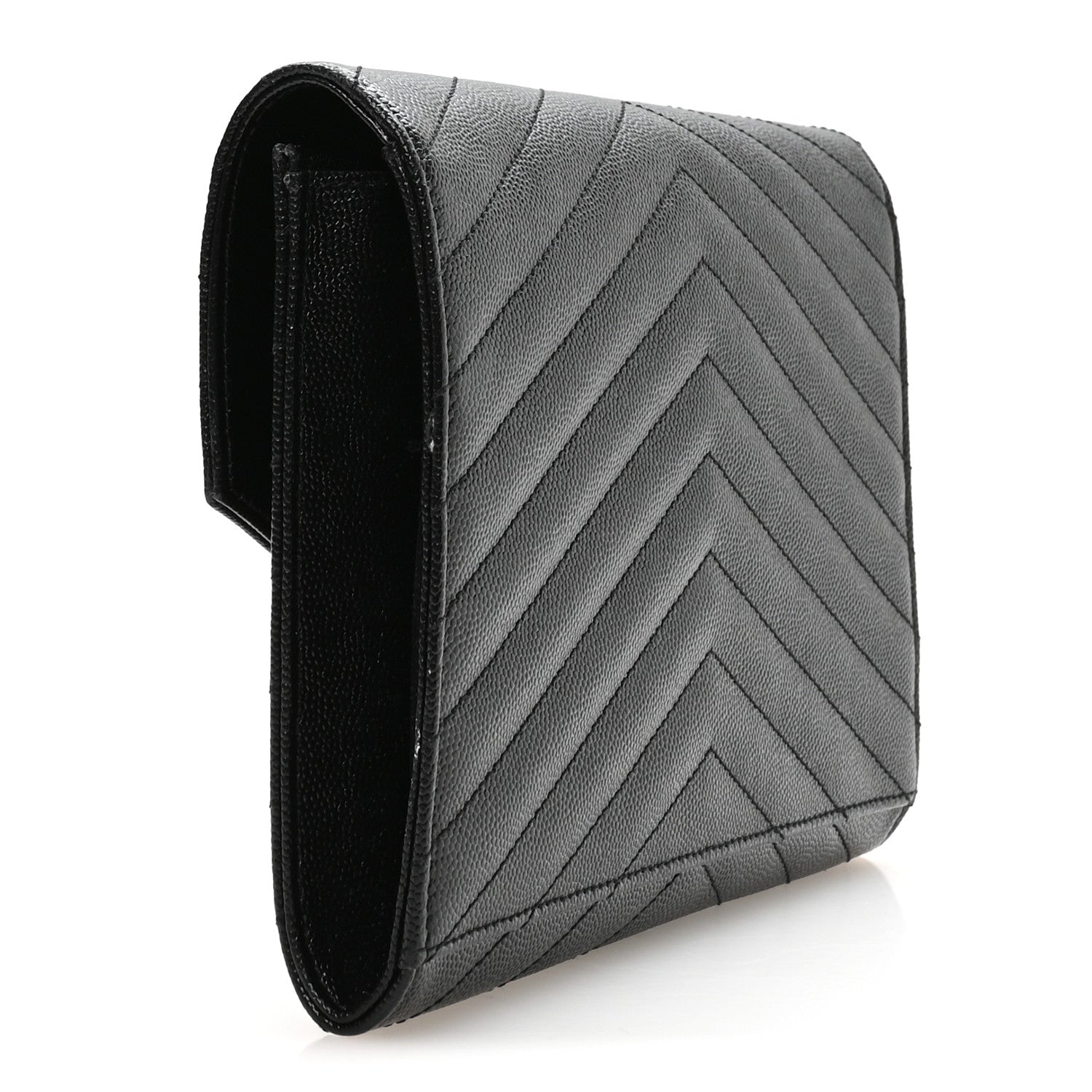 Saint Laurent Grain De Poudre Matelasse Chevron Monogram Monochrome Envelope Clutch Black 3 of 8