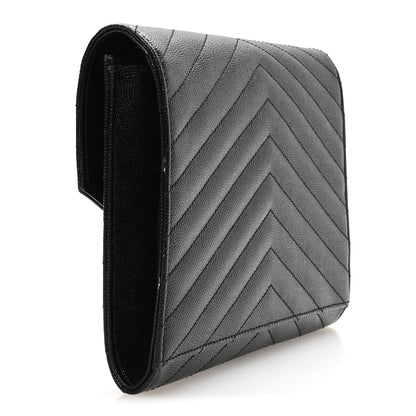 Saint Laurent Grain De Poudre Matelasse Chevron Monogram Monochrome Envelope Clutch Black 3 of 8