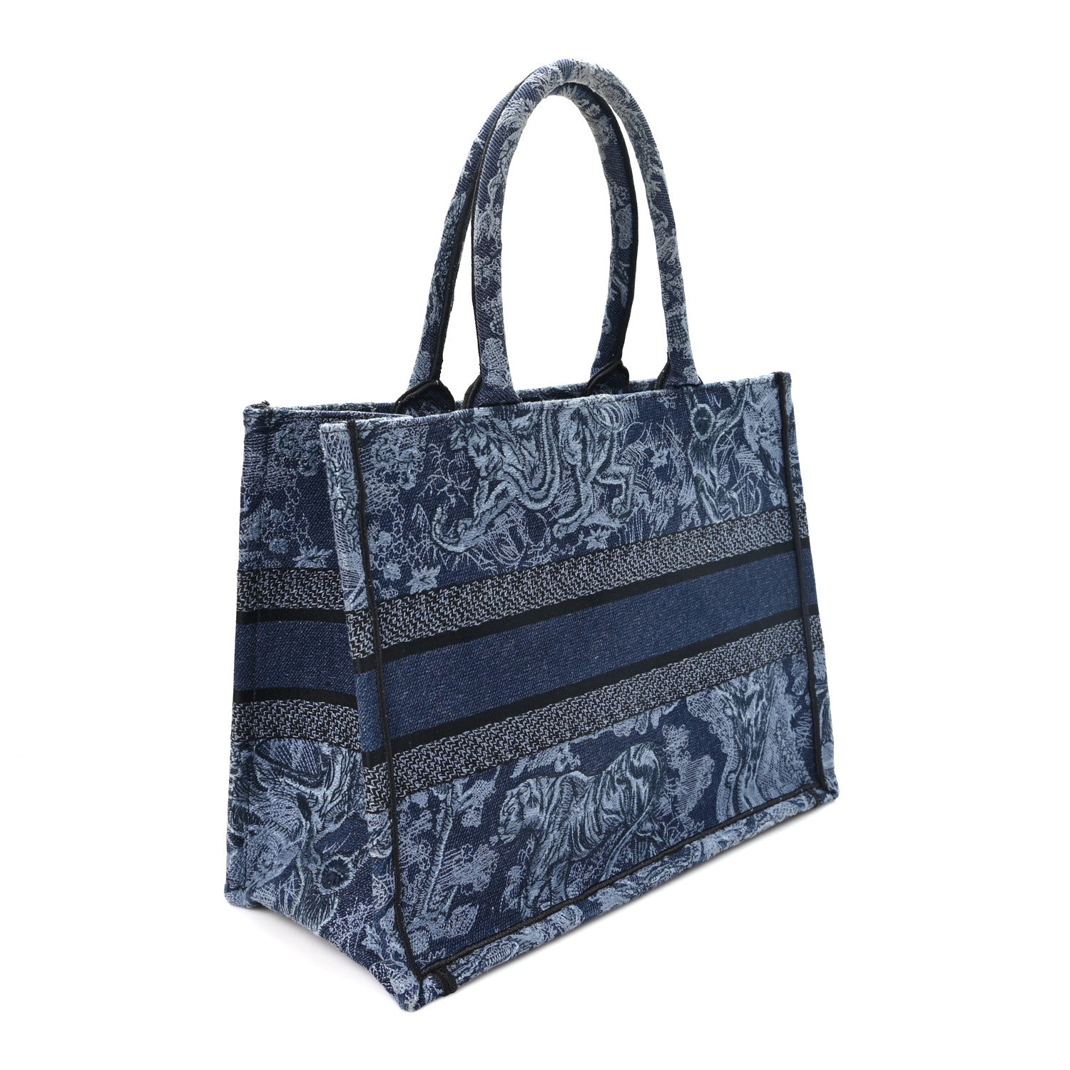 Christian Dior Canvas Embroidered Medium Dioriviera Toile De Jouy Book Tote Blue Black 3 of 12
